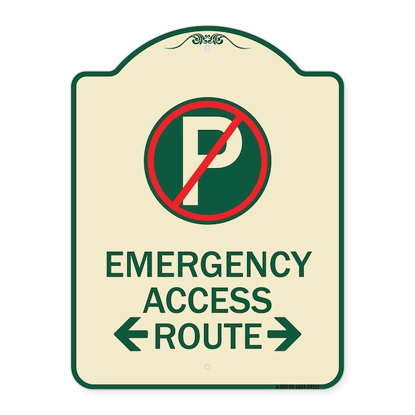 Emergency Access Route W/ Bidirectional Arrow Heavy-Gauge Aluminum Sign, 24" x 18", TG-1824-24111